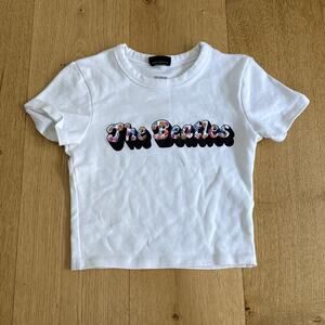 Cotton ON Crop Tee The Beatles Size XXS White